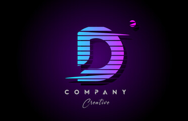 pink blue D alphabet letter logo icon design with line stripe and circle. Creative template for company and business