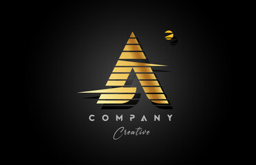 gold golden A alphabet letter logo icon design with line stripe and circle. Creative template for business and company