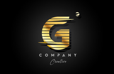 gold golden G alphabet letter logo icon design with line stripe and circle. Creative template for business and company