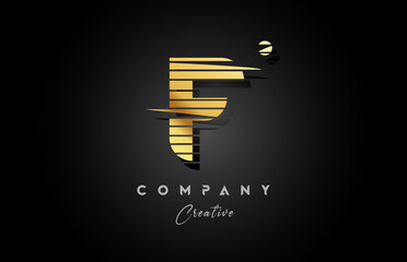 gold golden F alphabet letter logo icon design with line stripe and circle. Creative template for business and company