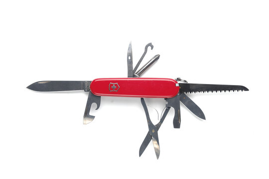 "Klang, Malaysia- Circa September, 2022: A picture of Victorinox Super Tinker multitool on twhite background"