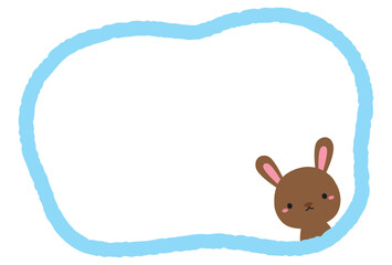 かわいいうさぎの手描きラフフレーム07/水色クレヨンライン