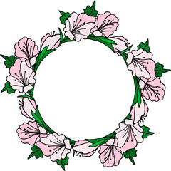 border of light pink flowers, wreath, isolated element, decor
