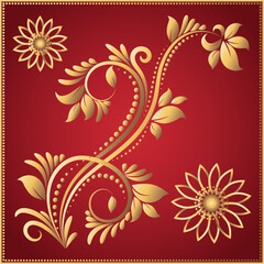 Decorative golden plant elements on a red gradient background. Logo, background for the design of the store, website. Color vector illustration.