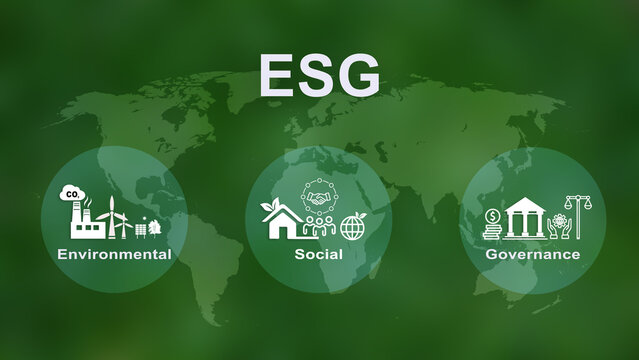 ESG Concept Of Environmental, Social And Governance Icons, Corporate Sustainability Performance For Investment Screening.