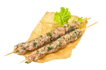 Raw minced pork skewer kebab for grill