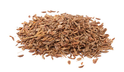 pile dill seeds on white background