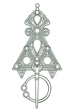ornate brooch design, geometric, detailed, monochrome clip art preview