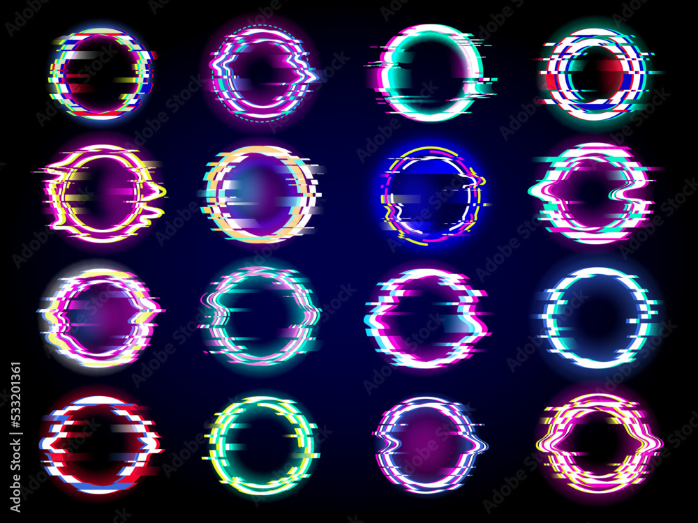 Canvas Prints glitches collection. neon glowing circle glitches templates pixel rings with place for text recent v
