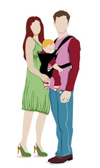 Un couple avec leur enfant dans les bras sur fond blanc