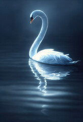 Illustration of a calm nature scene with a beautiful white swan in the lake, dramatic lighting of this beautiful ethereal, graceful bird.Generative AI