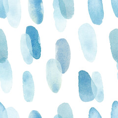 Fototapeta na wymiar Seamless pattern with watercolor blue spots on a white background. Minimalistic abstract delicate watercolor pattern 
