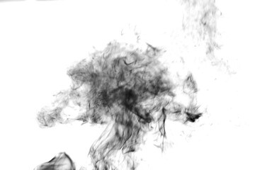 Thick black smoke on a white isolated background