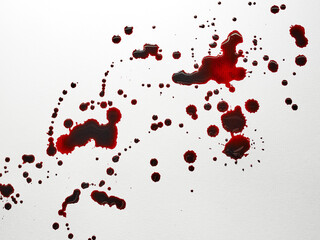 Red blood splashes. Halloween, blood donation, murdering concept