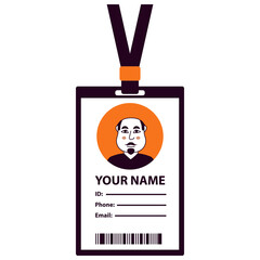 Man plastic ID card. Guy business Id.Doodle sketch style vector illustration. Identification document.