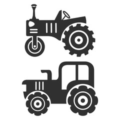 Black silhouette agricultural machinery tractor.Vector flat illustration.Isolated on white background.