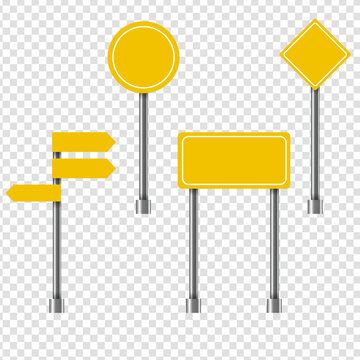 Traffic Blank Road Signs Set Empty Yellow Street Signs Vector Illustration