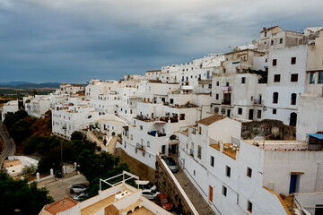Beautiful white village in Andalusia Spain called V&eacute;jer de la frontera in summer August 2022