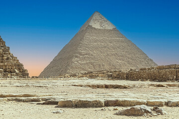Fototapeta na wymiar View with the Pyramid of Cheops. Al Haram, Giza Governorate, Egypt, Africa
