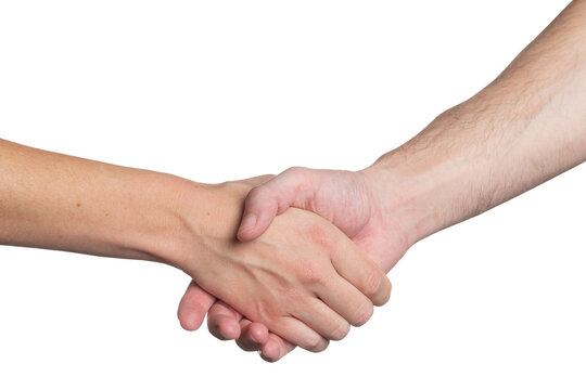 Isolated casual handshake between a man and a woman