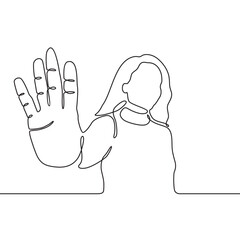 continuous line drawing of a woman showing five fingers illustration art