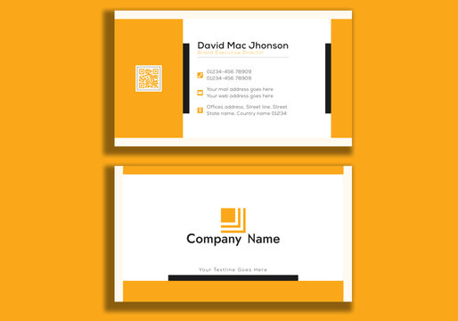 Horizontal yellow light dark black white abstract business card template design