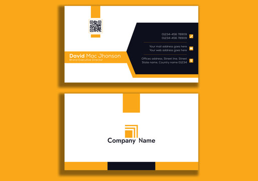 Horizontal yellow light dark blue white abstract business card template design