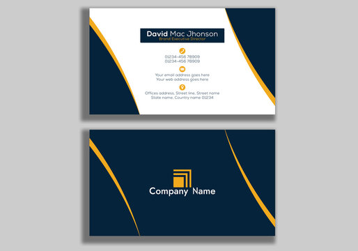 Horizontal yellow navy blue white abstract business card template design