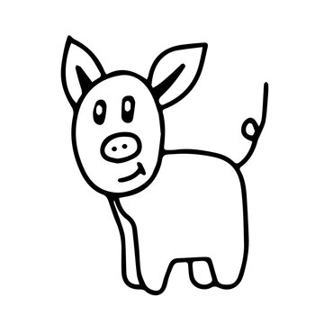 Black Vector fun piggy smiling on a white background for coloring book for children