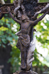 Historic Statue on the mystery old Prague Cemetery, Czech Republic