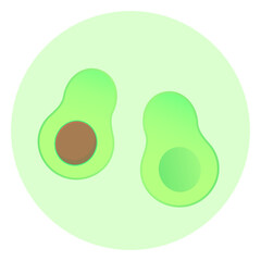 Avocado flat icon isolated, two half. Cut, sliced, halved avocado fruit vector illustration on light green background.