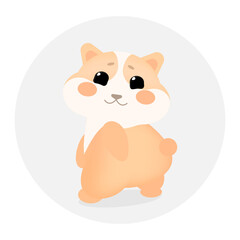 Cute cartoon hamster standing at full height, vector illustration in flat design. Colored solated icon in circle. For business or animal concept
