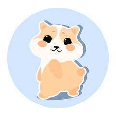 Cute cartoon hamster standing at full height, vector illustration in flat design. Colored solated icon in circle. For business or animal concept