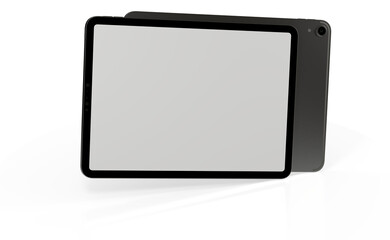 3D brandless tablet with empty screen isolated on white background