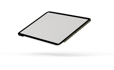 Modern tablet computer stand with blank screen isolated on white background
