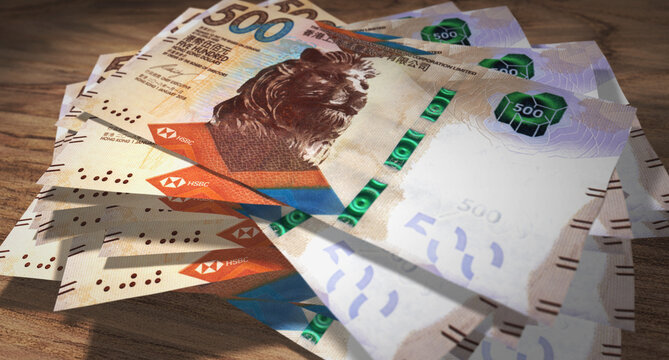 Hong Kong Dollar 500 HKD banknote money 3d illustration