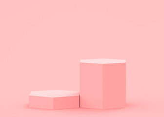 Abstract 3d pink hexagon podium minimal studio background.