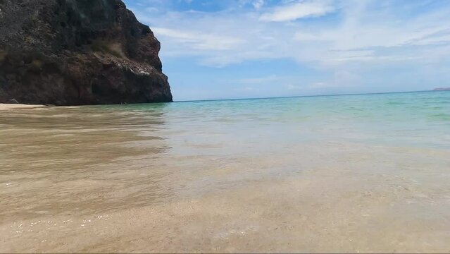 Landscape of paradisiacal  Tecolote beach with crystal clear waters in La Paz - Mexico