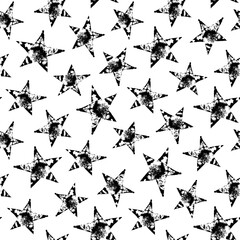 Small black ink stars isolated on white background. Monochrome geometric starry seamless pattern. Vector simple flat graphic hand drawn illustration. Texture.