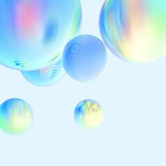 Abstract 3d object  metal balls pastel gradient colors background.