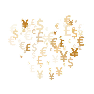 Euro dollar pound yen gold symbols flying money vector illustration. Finance backdrop. Currency