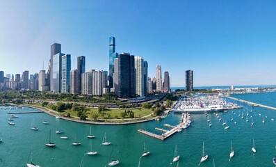 Fototapeta premium Aerial city skyline view of Chicago during summer time. Illinois, USA