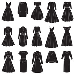 set of dress silhouette on white background isolated vector