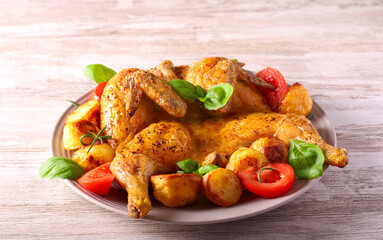 Roast chicken with potatoes