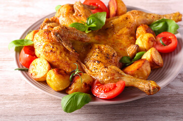 Roast chicken with potatoes