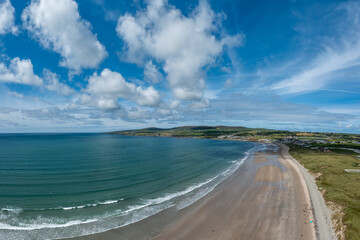 aerial view of the endless golden sand beach in Ballybunion on the west coast of Ireland