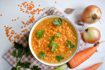 Lentil soup on a light background