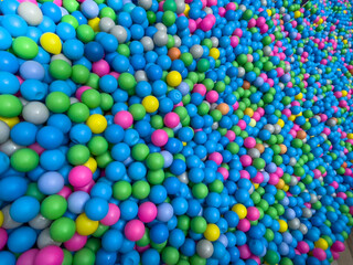 Fototapeta na wymiar Color plastic balls in kid pool