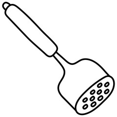 Mash crusher. Kitchenware sketch. Doodle line kitchen utensil and tool. Cutlery