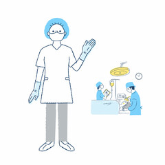 手術着の外科医師と手術シーン